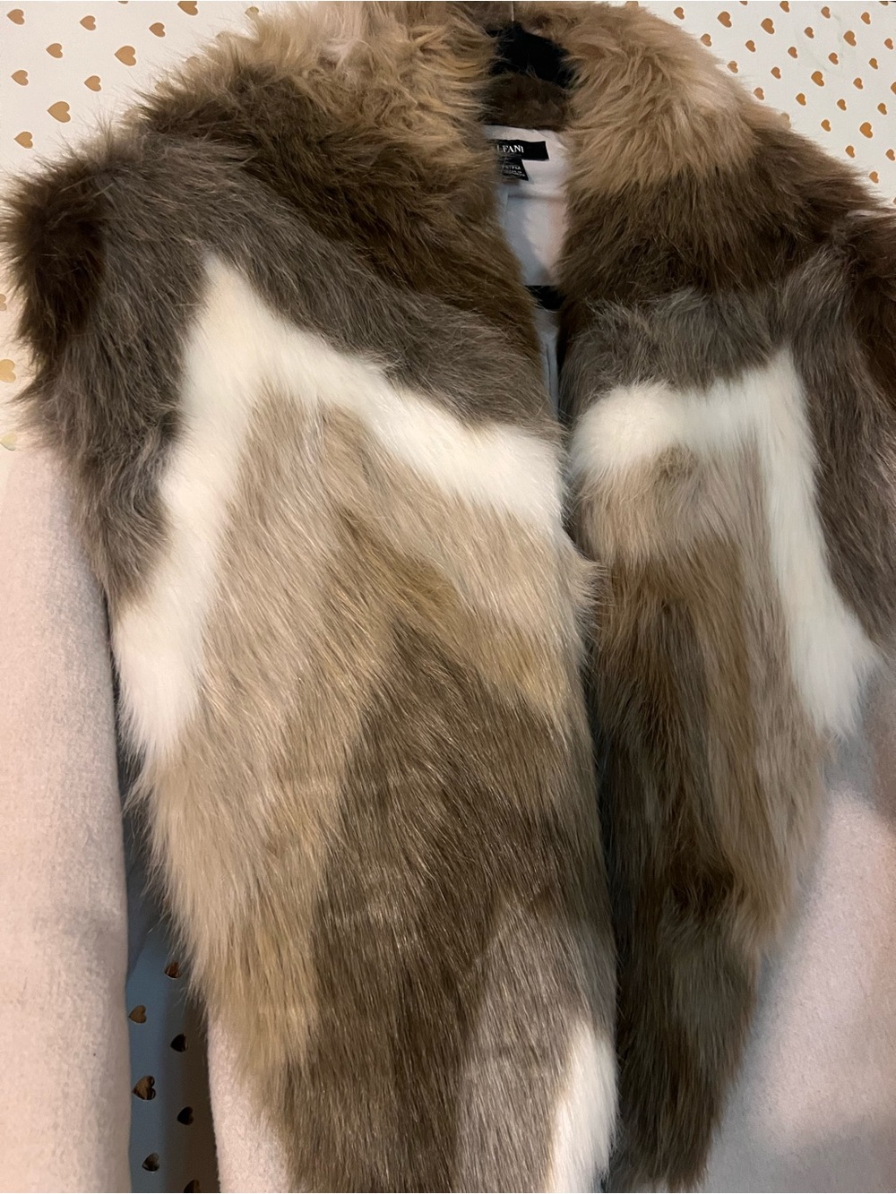 Alfani Brown and White Faux Fur Teddy Jacket